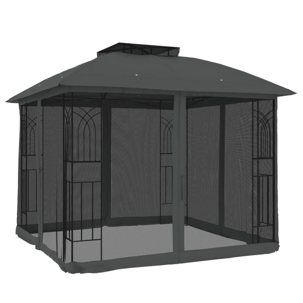 vidaXL Gazebo with Double Roof and Mesh Walls Anthracite 2.94x2.94 m Steel