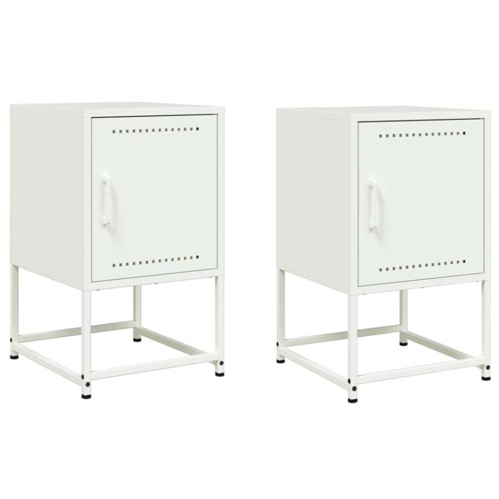 vidaXL Bedside Cabinets Nightstand Bed Table Bed Cabinet 2 pcs White Steel