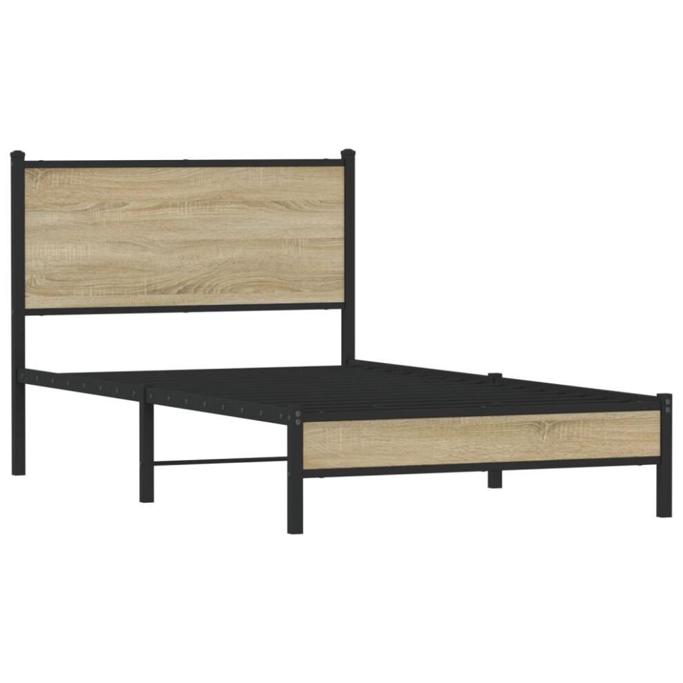 Vidaxl Metal Bed Frame With Headboard Bed Base Bedstead Sonoma Oak 100X190 Cm