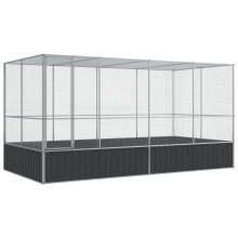 vidaXL Aviary with Extension Bird Cage Walk In Chicken Run Coop Silver Steel