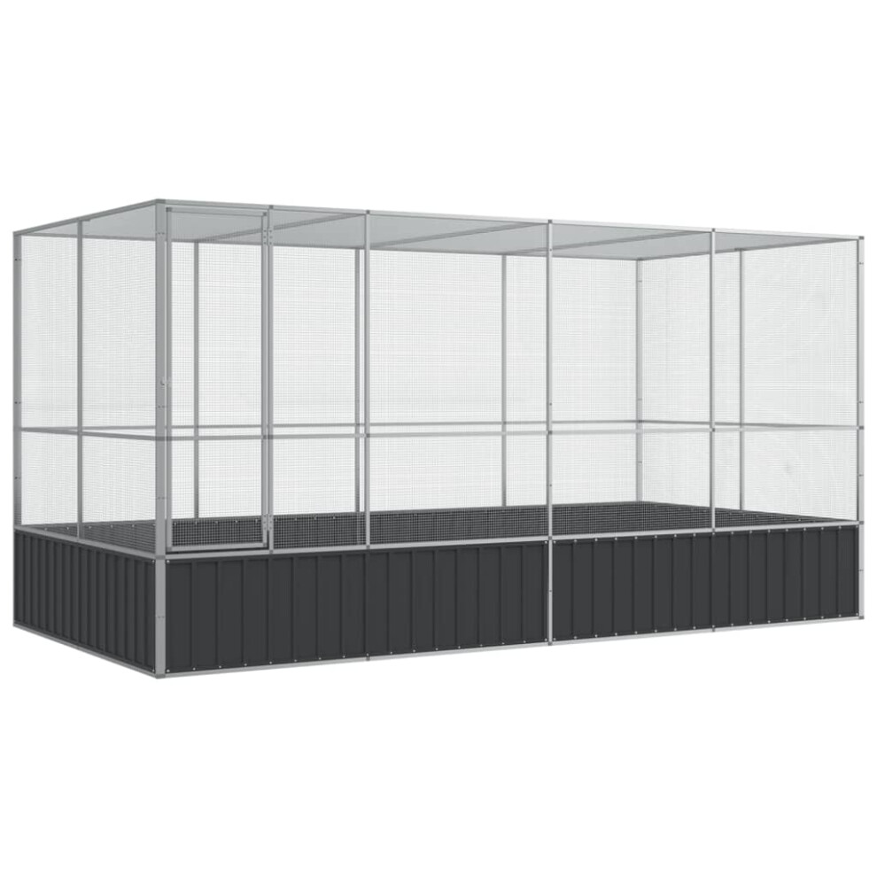 vidaXL Aviary with Extension Bird Cage Walk In Chicken Run Coop Silver Steel