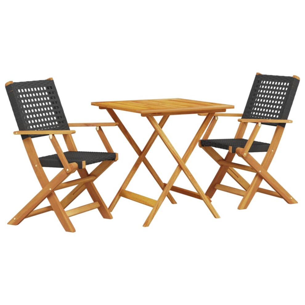 vidaXL Bistro Set 3 Piece Outdoor Bar Set Black Poly Rattan and Solid Wood