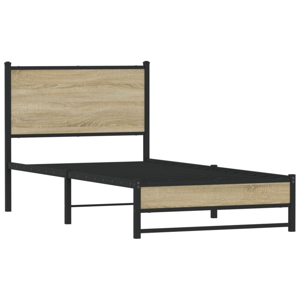 Vidaxl Metal Bed Frame With Headboard Bed Sonoma Oak 75X190 Cm Small Single