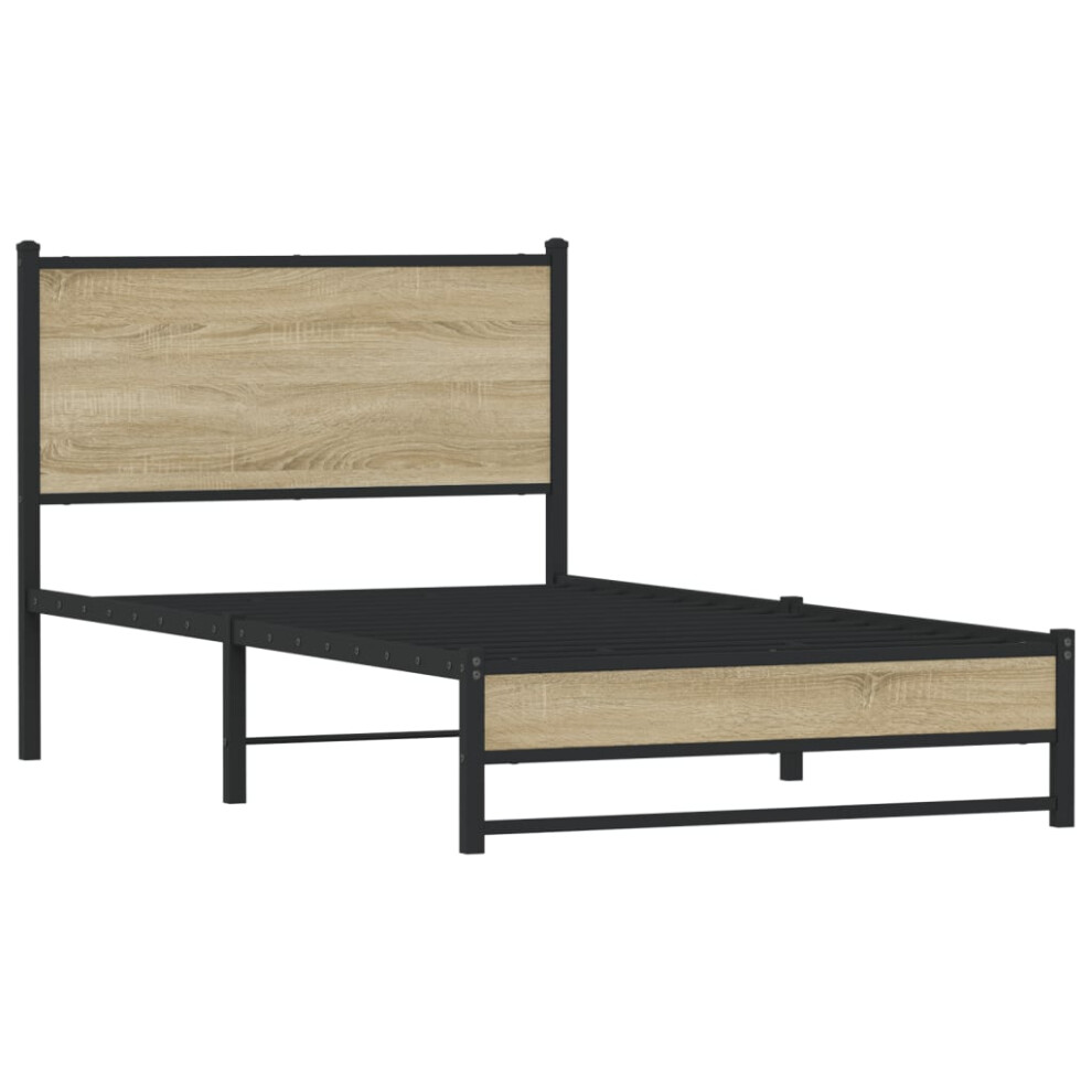 vidaXL Metal Bed Frame with Headboard Bed Base Bedstead Sonoma Oak 100x200 cm