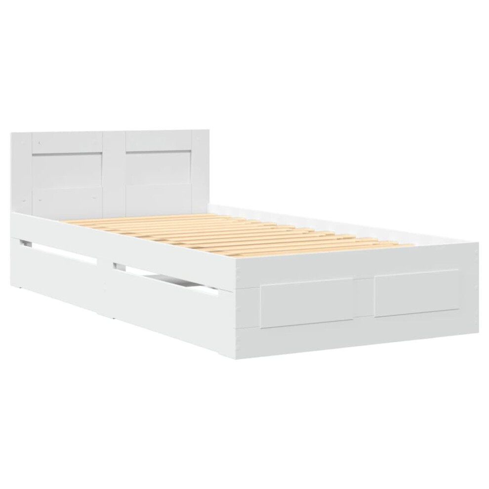 vidaXL Bed Frame with Headboard Bed Base White 100x200 cm Engineered Wood