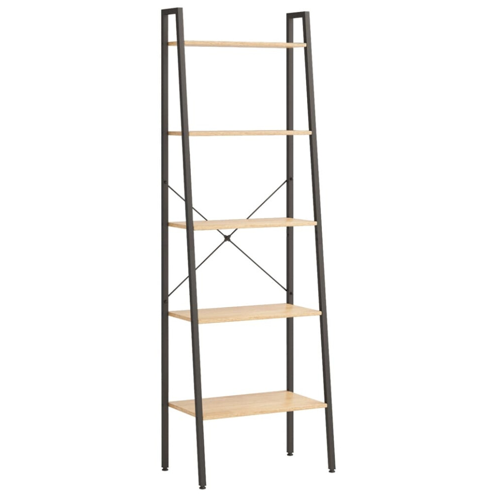 vidaXL 5-Tier Standing Shelf Light Brown and Black Storage Rack Ladder Shelf