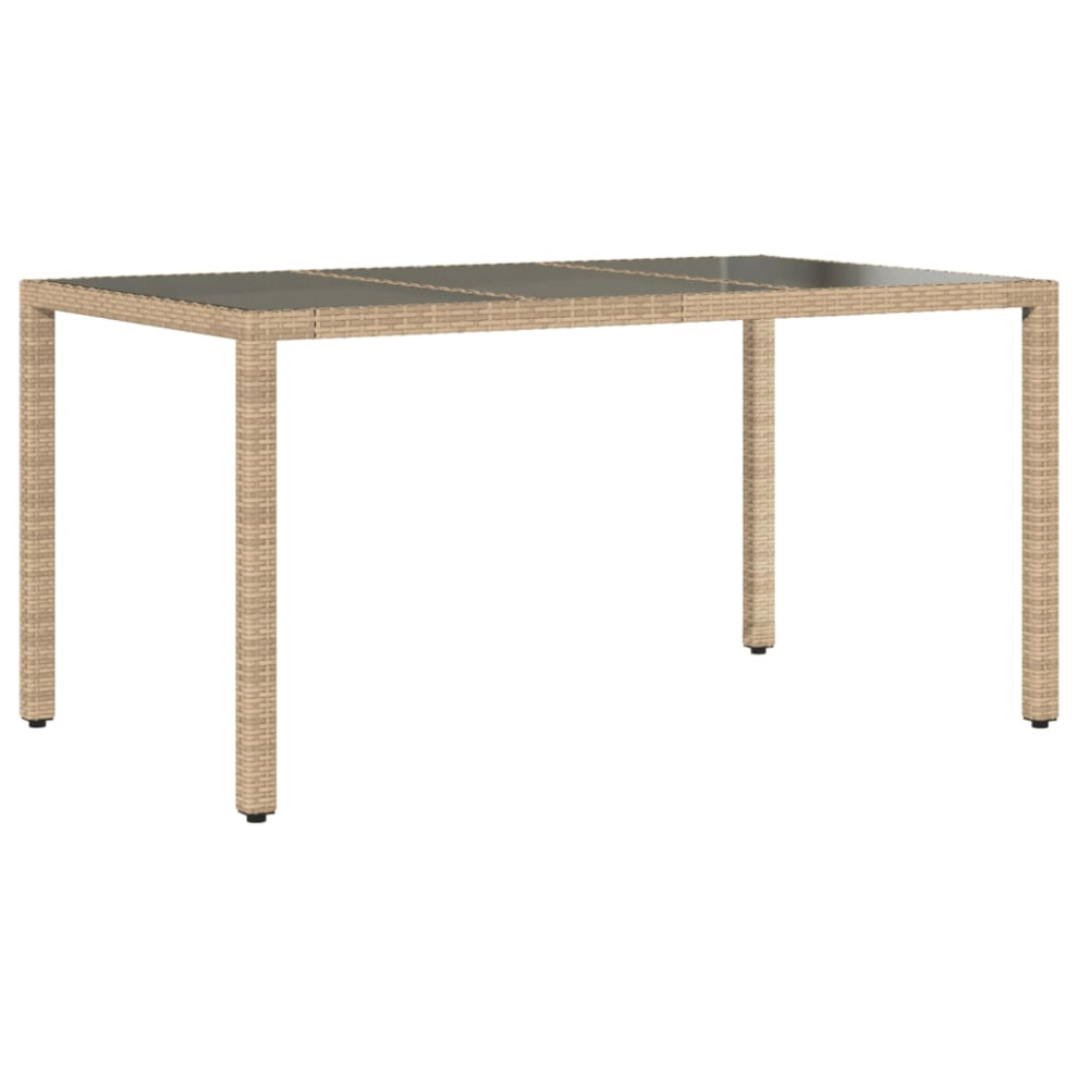 Vidaxl Garden Table With Glass Top Outdoor Dining Table Beige Poly Rattan