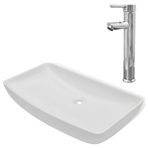 VidaXL vidaXL Bathroom Basin with Mixer Tap Ceramic Rectangular White Cloakroom Sink 1