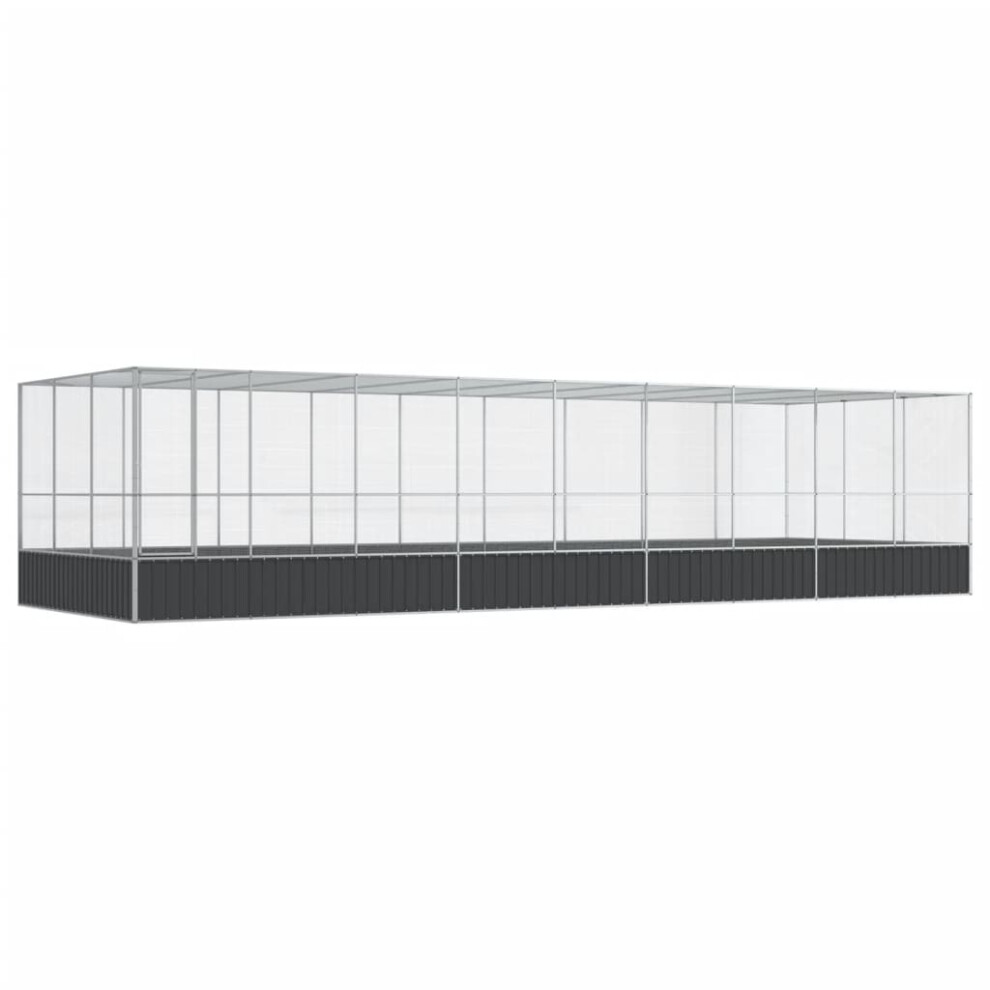 vidaXL Aviary with Extension Bird Cage Walk In Chicken Run Coop Silver Steel