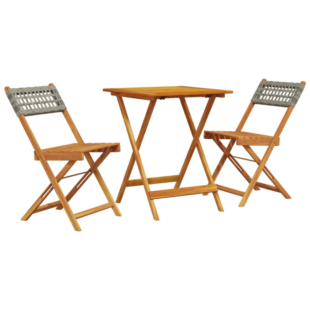 vidaXL Bistro Set 3 Piece Outdoor Bar Set Grey Poly Rattan and Solid Wood