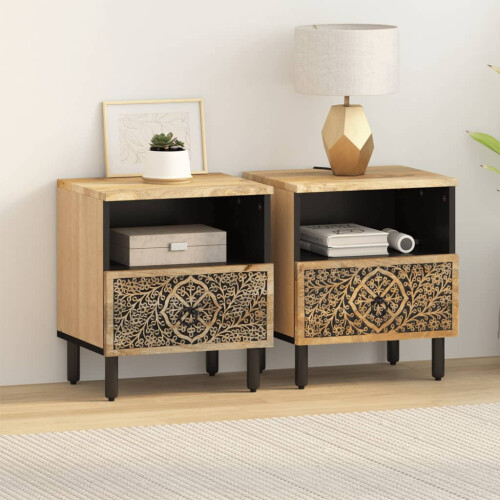 VidaXL vidaXL Bedside Cabinets Nightstand End Table Bed Table 2 pcs Solid Wood Mango 2