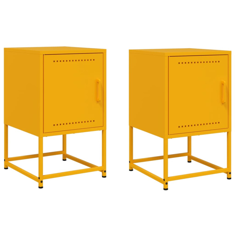 vidaXL Bedside Cabinets Nightstand Bed Side Table 2 pcs Mustard Yellow Steel