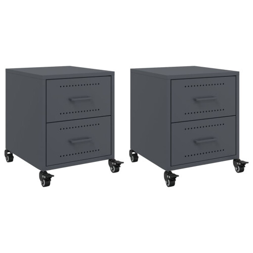 VidaXL vidaXL Bedside Cabinets Nightstand Bed Table Side Table 2 pcs Anthracite Steel 1