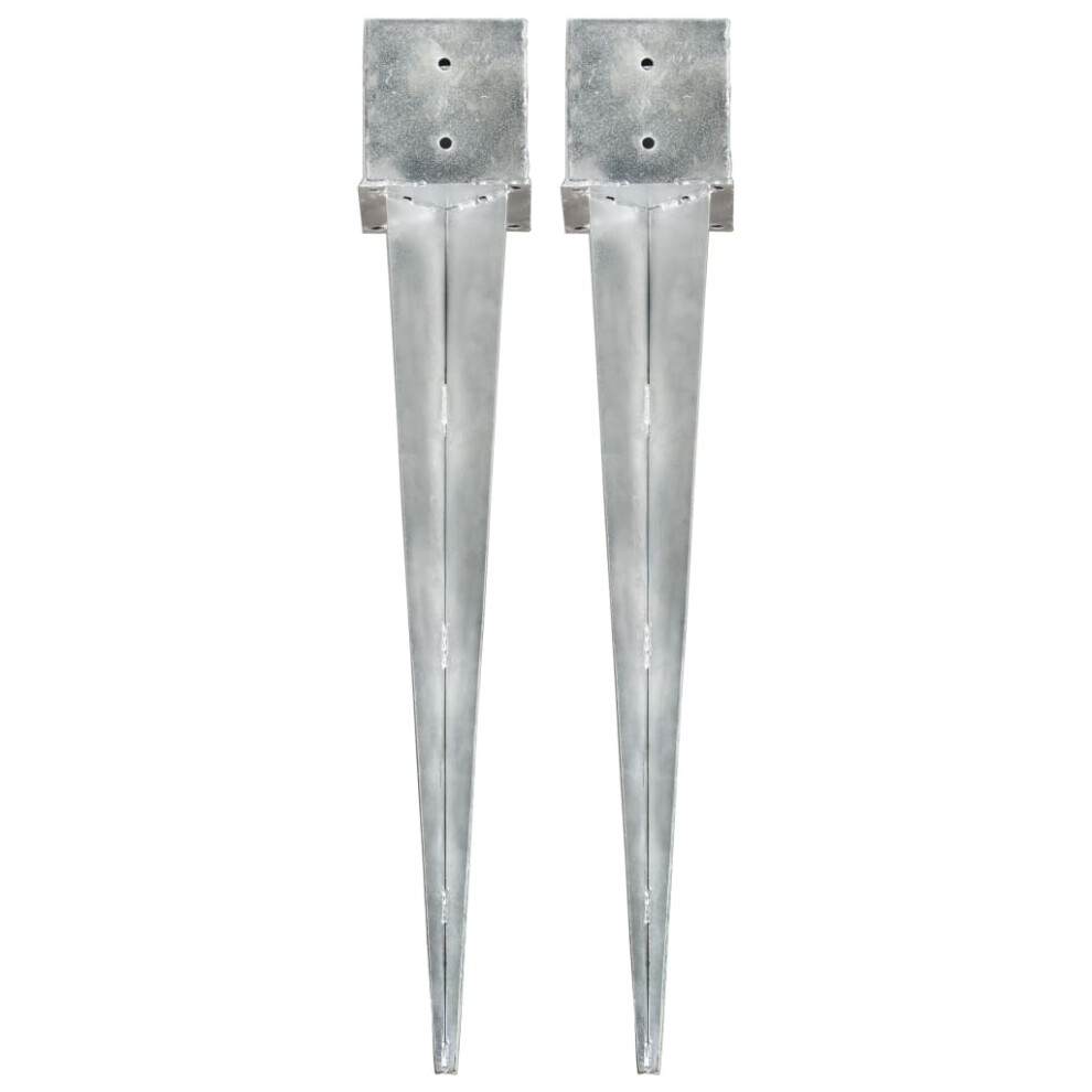 vidaXL Ground Spikes Soil Spear Ground Anchor 2 pcs Silver Galvanised Steel