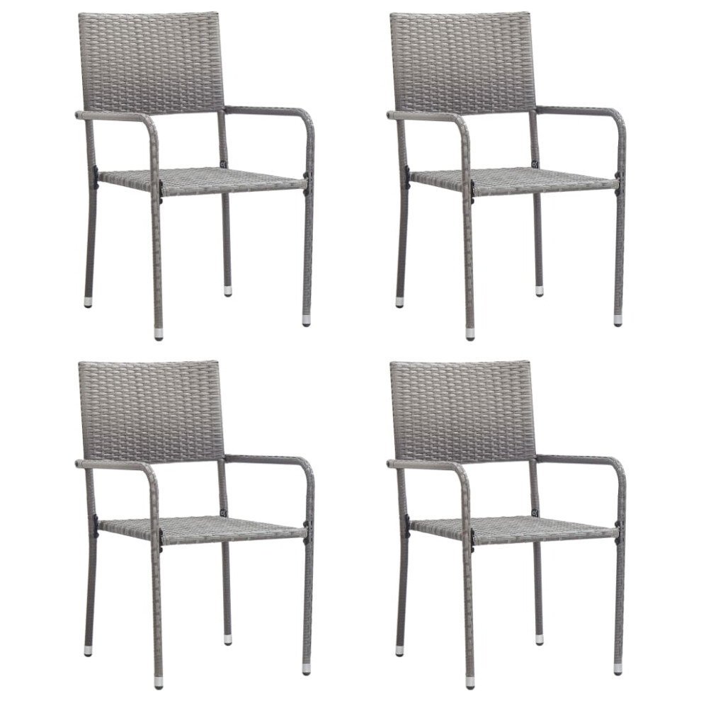 vidaXL Garden Dining Chairs 4 pcs Stackable Outdoor Chair Grey Poly Rattan