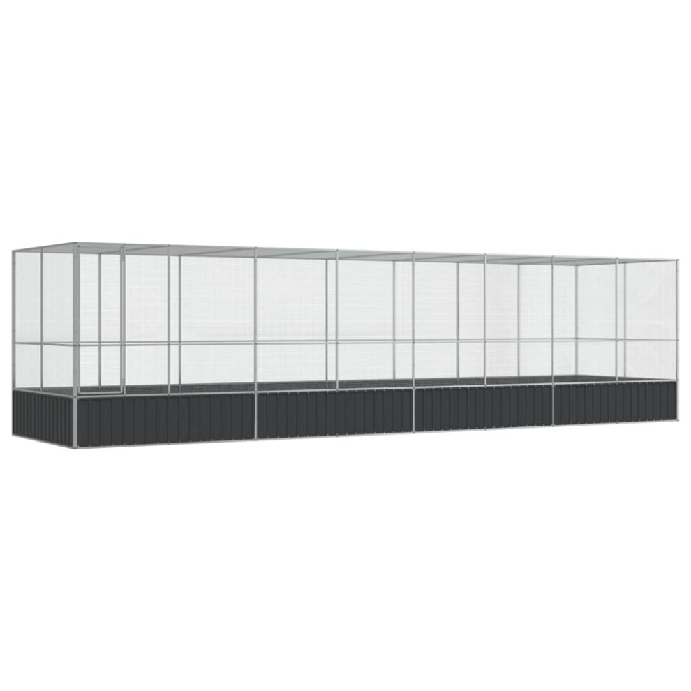 vidaXL Aviary with Extension Bird Cage Walk In Chicken Run Coop Silver Steel
