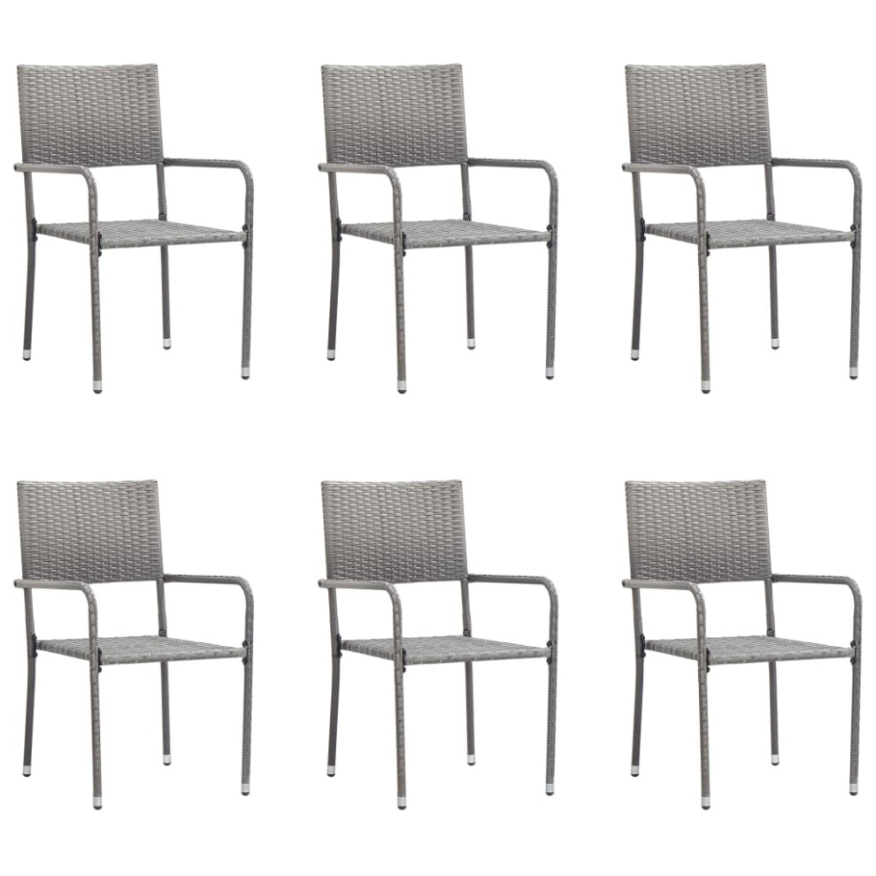 vidaXL Garden Dining Chairs 6 pcs Stackable Outdoor Chair Grey Poly Rattan