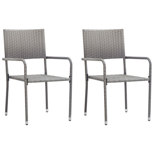 VidaXL vidaXL Garden Dining Chairs 2 pcs Stackable Outdoor Chair Grey Poly Rattan