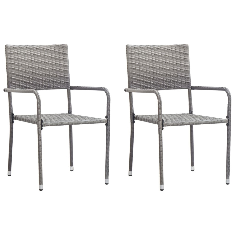 vidaXL Garden Dining Chairs 2 pcs Stackable Outdoor Chair Grey Poly Rattan