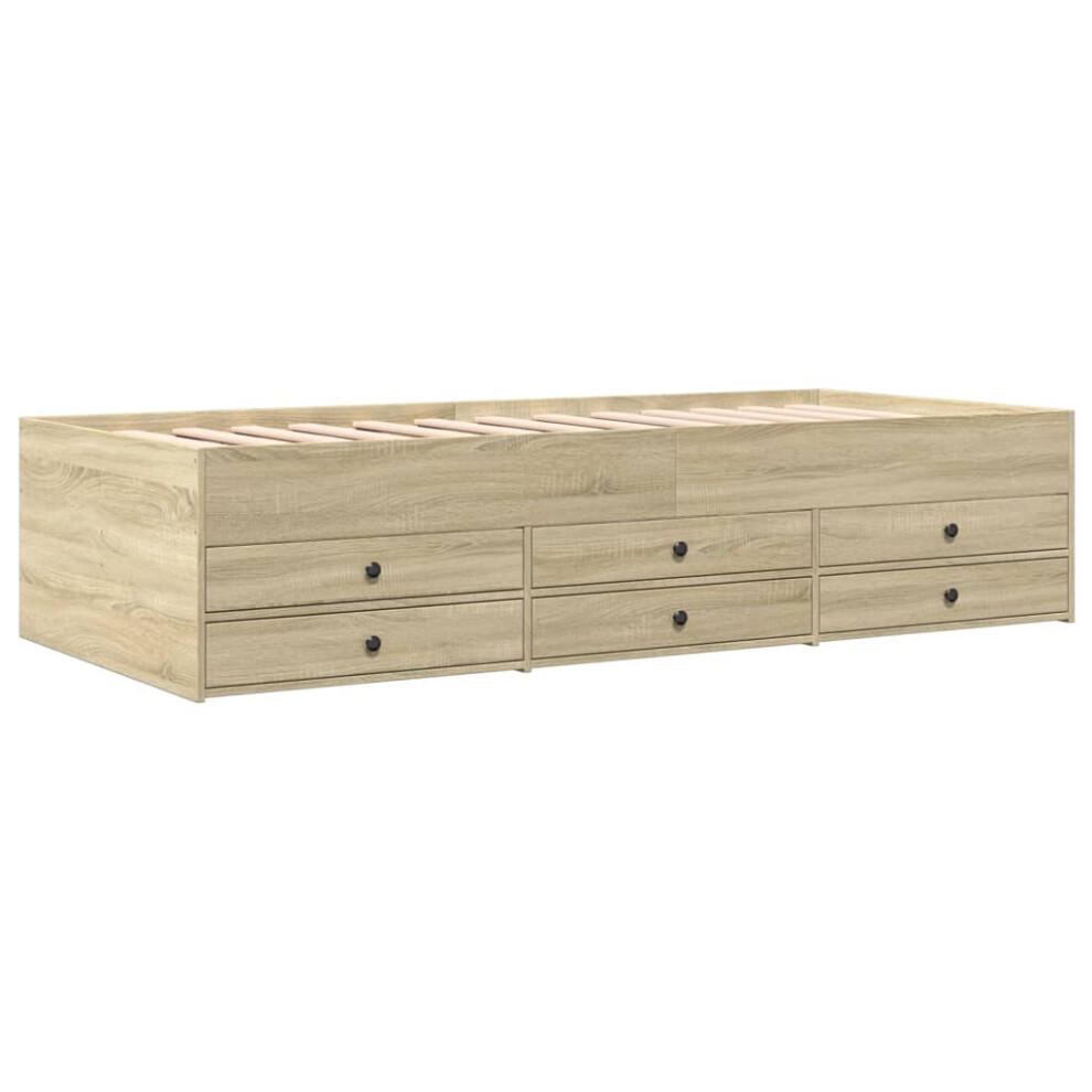 Vidaxl Daybed With Drawers Sofa Bed Couch Sonoma Oak 90X200 Cm Engineered Wood