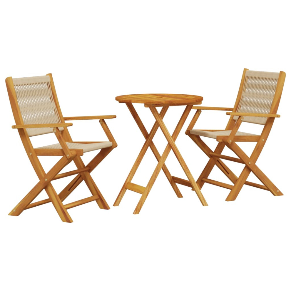 vidaXL Bistro Set 3 Piece Outdoor Bar Set Beige Polypropylene and Solid Wood