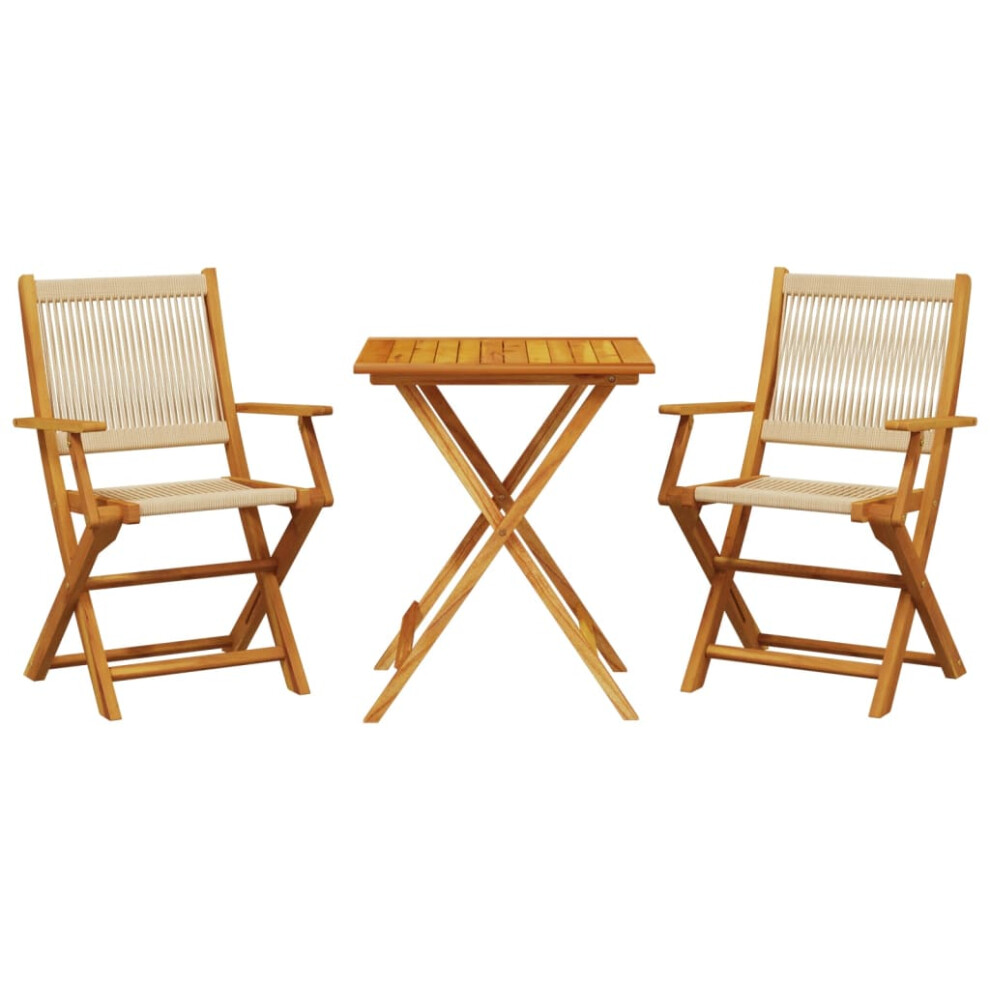 Vidaxl Bistro Set 3 Piece Outdoor Bar Set Beige Polypropylene And Solid Wood