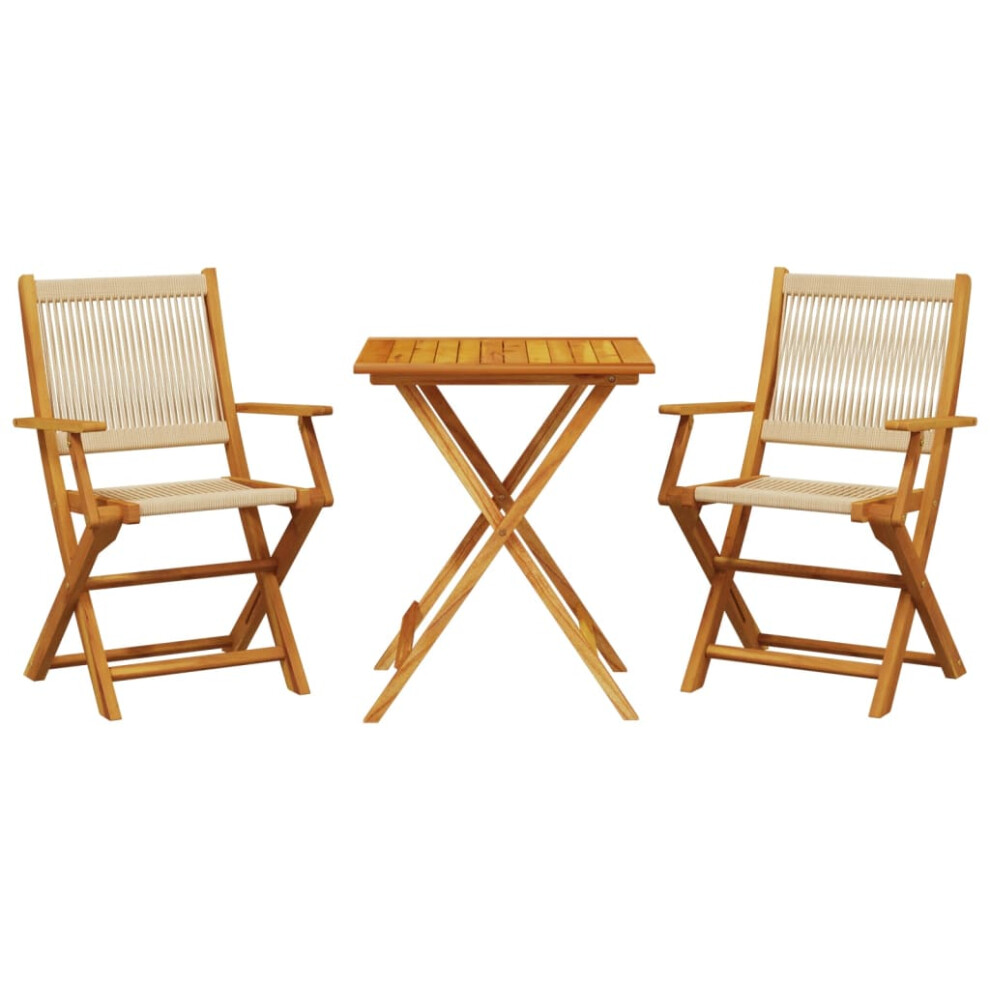 vidaXL Bistro Set 3 Piece Outdoor Bar Set Beige Polypropylene and Solid Wood