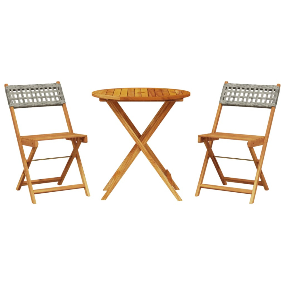 vidaXL Bistro Set 3 Piece Outdoor Bar Set Grey Poly Rattan and Solid Wood