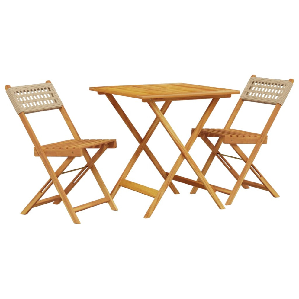 vidaXL Bistro Set 3 Piece Outdoor Bar Set Beige Poly Rattan and Solid Wood