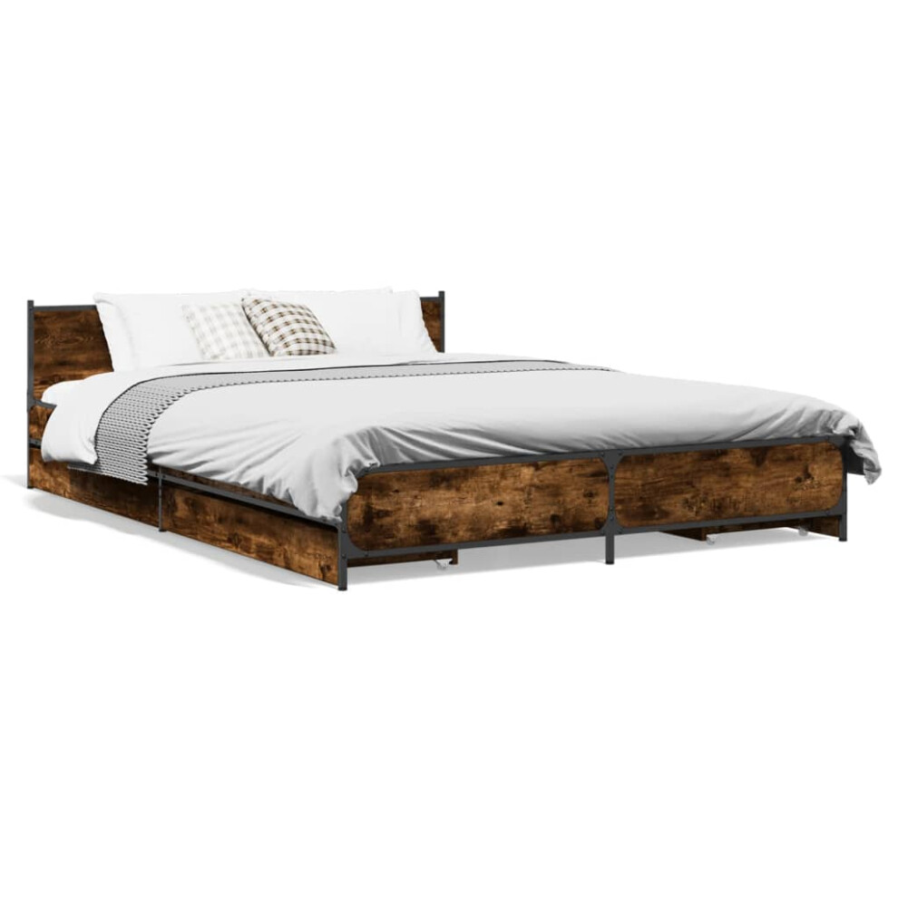 vidaXL Bed Frame with Drawers Smoked Oak 150x200 cm King Size Engineered Wood