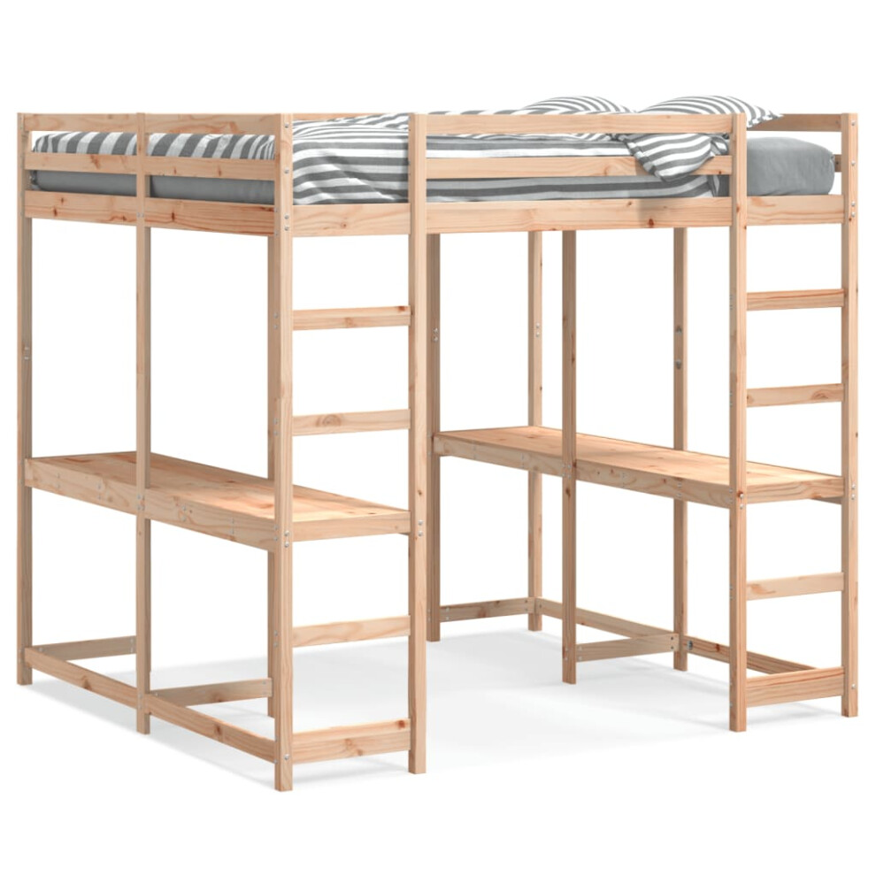 vidaXL Loft Bed with Desk and Ladder Mid Sleeper 180x200 cm Solid Wood Pine