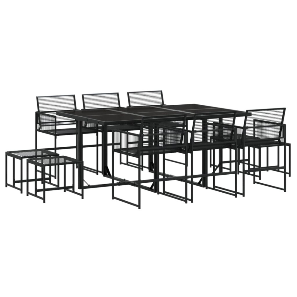 vidaXL Garden Dining Set 11 Piece Outdoor Table and Chair Black Poly Rattan