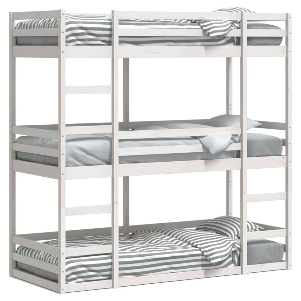 Vidaxl Tripe Bunk Bed Loft Bed Kids Bed Frame White 90X190 Cm Solid Wood Pine
