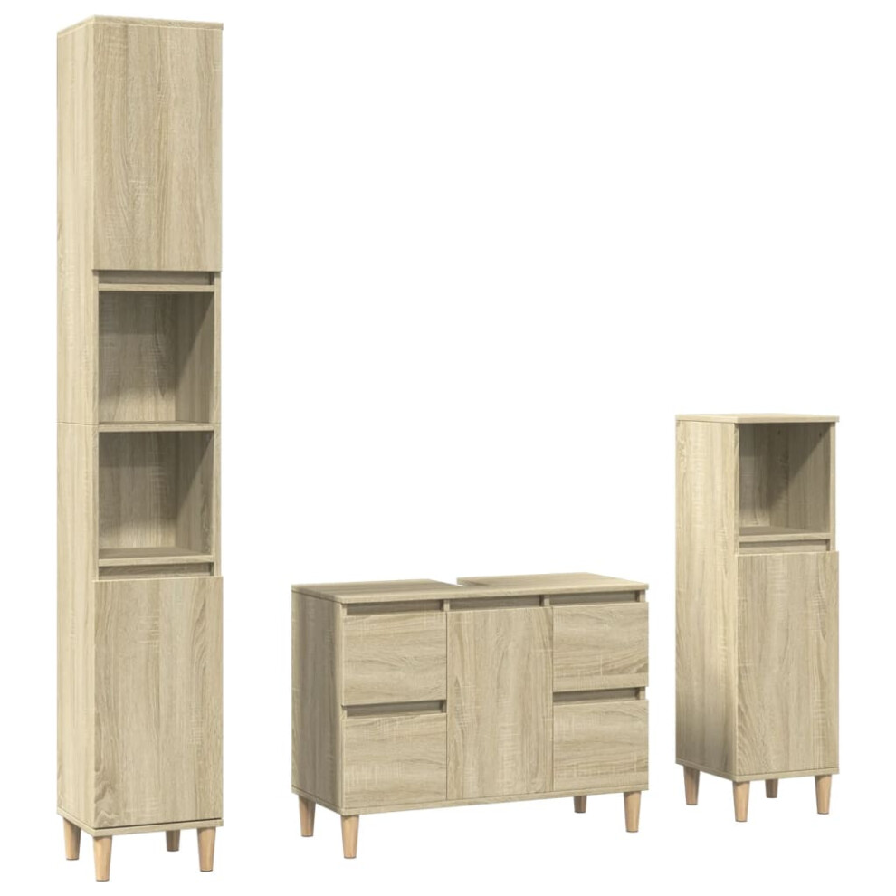 vidaXL Bathroom Furniture Set 3 Piece Sink Cabinet Sonoma Oak Engineered Wood