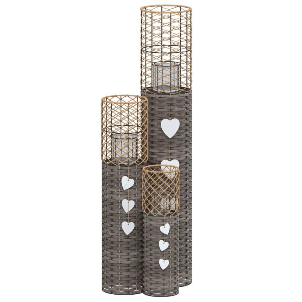 Vidaxl Candle Holders Candle Lantern Candle Stand Home Decor 3 Pcs Wicker Grey