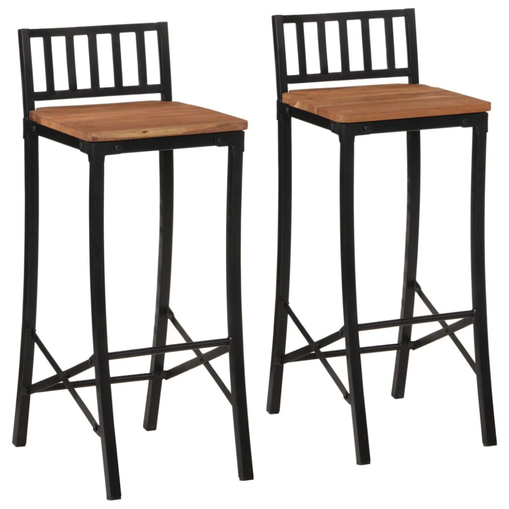 vidaXL Bar Chairs Bar Stool Kitchen Counter Chair 2 pcs Solid Wood Acacia