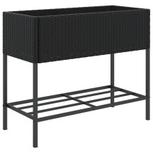 vidaXL Garden Planter with Shelf Flower Pot Planter Pot Black Poly Rattan