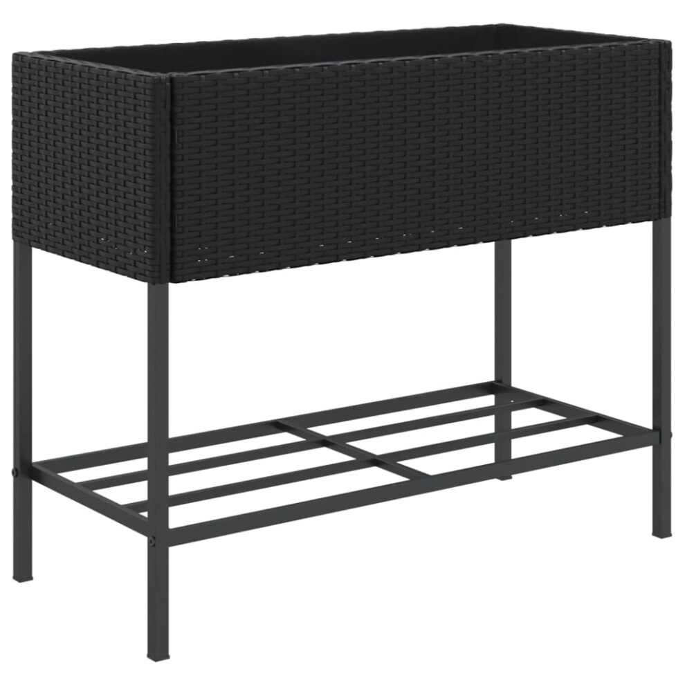 Vidaxl Garden Planter With Shelf Flower Pot Planter Pot Black Poly Rattan