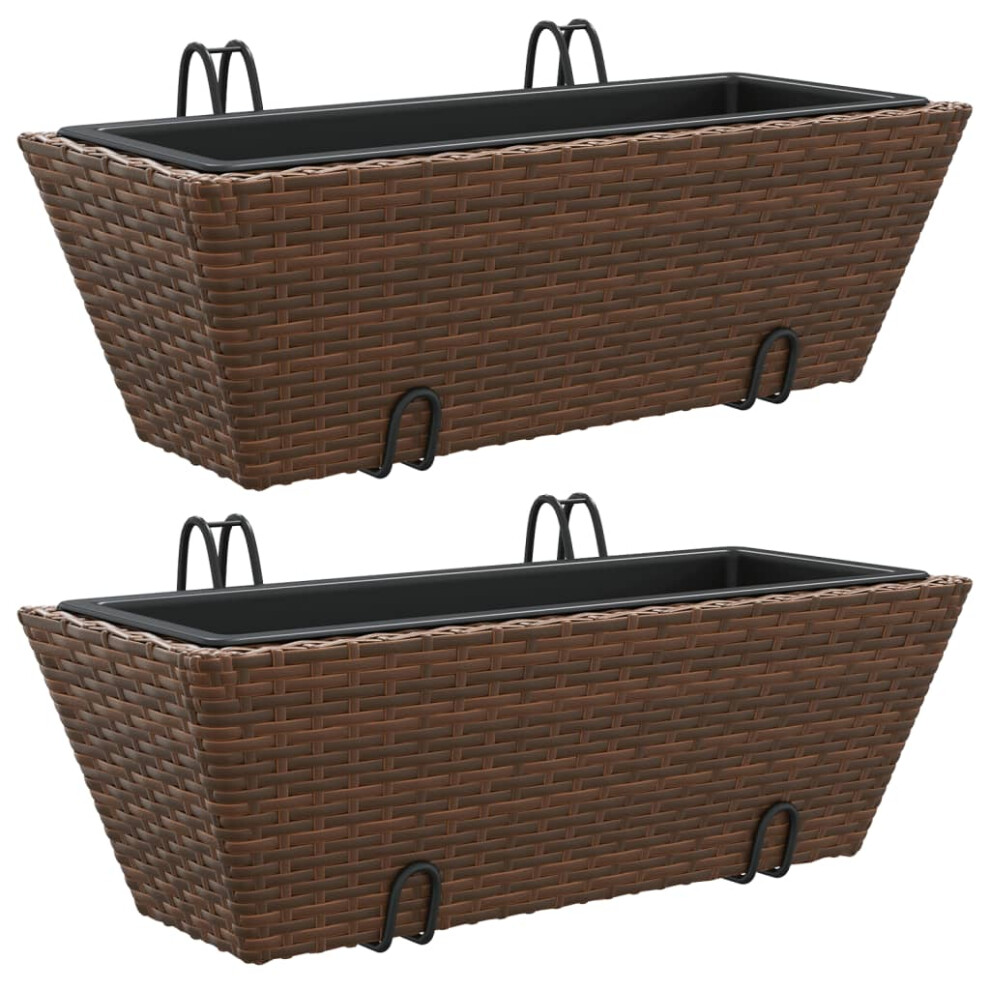 vidaXL Planters with hooks Patio Flower Pot Raised Bed 2 pcs Brown Poly Rattan