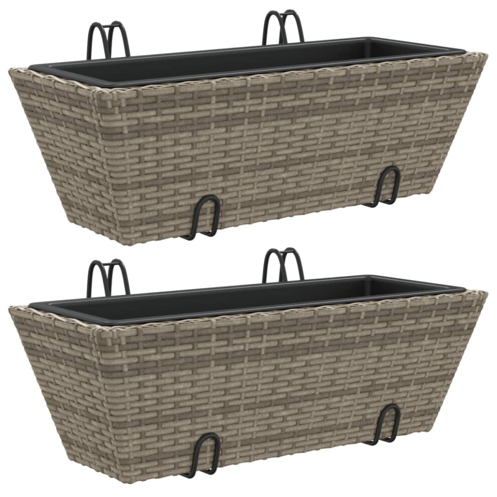 vidaXL Planters with hooks Patio Flower Pot Raised Bed 2 pcs Grey Poly Rattan