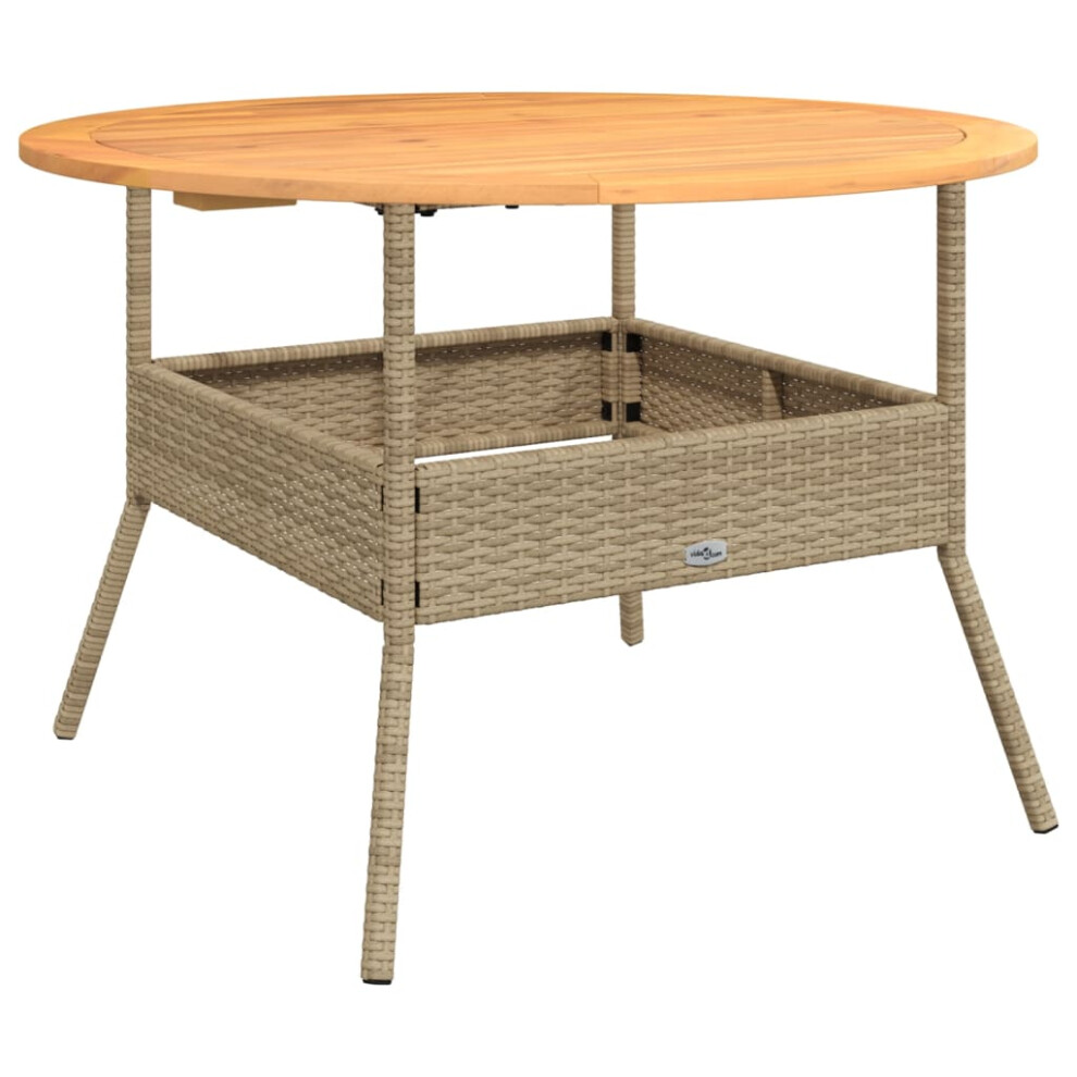 Vidaxl Garden Table With Acacia Wood Top Patio Outdoor Table Beige Poly Rattan