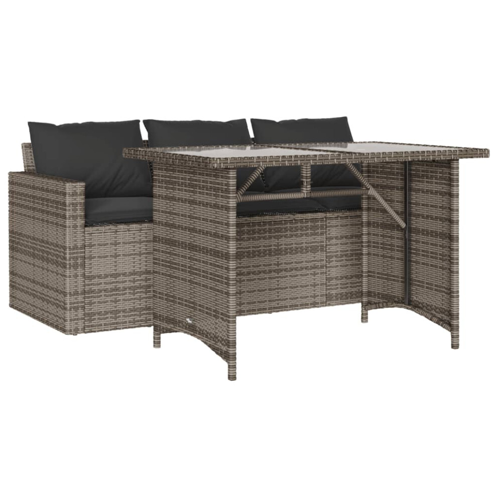 vidaXL Garden Dining Set 2 Piece with Cushions 3-seater Sofa Grey Poly Rattan