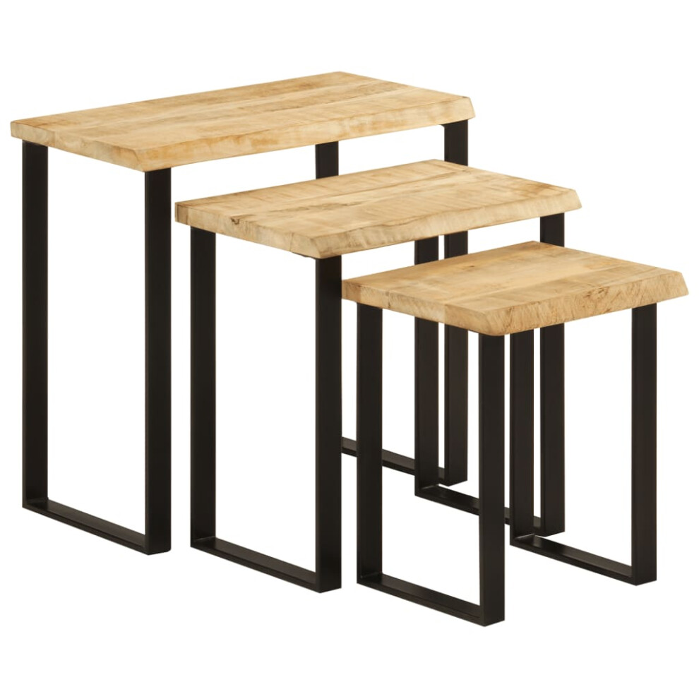 vidaXL Nesting Tables with Live Edge Side Coffee Table 3 pcs Solid Wood Mango