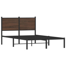vidaXL Metal Bed Frame with Headboard, Brown Oak, 120x190 cm Small Double – Sturdy Steel Construction