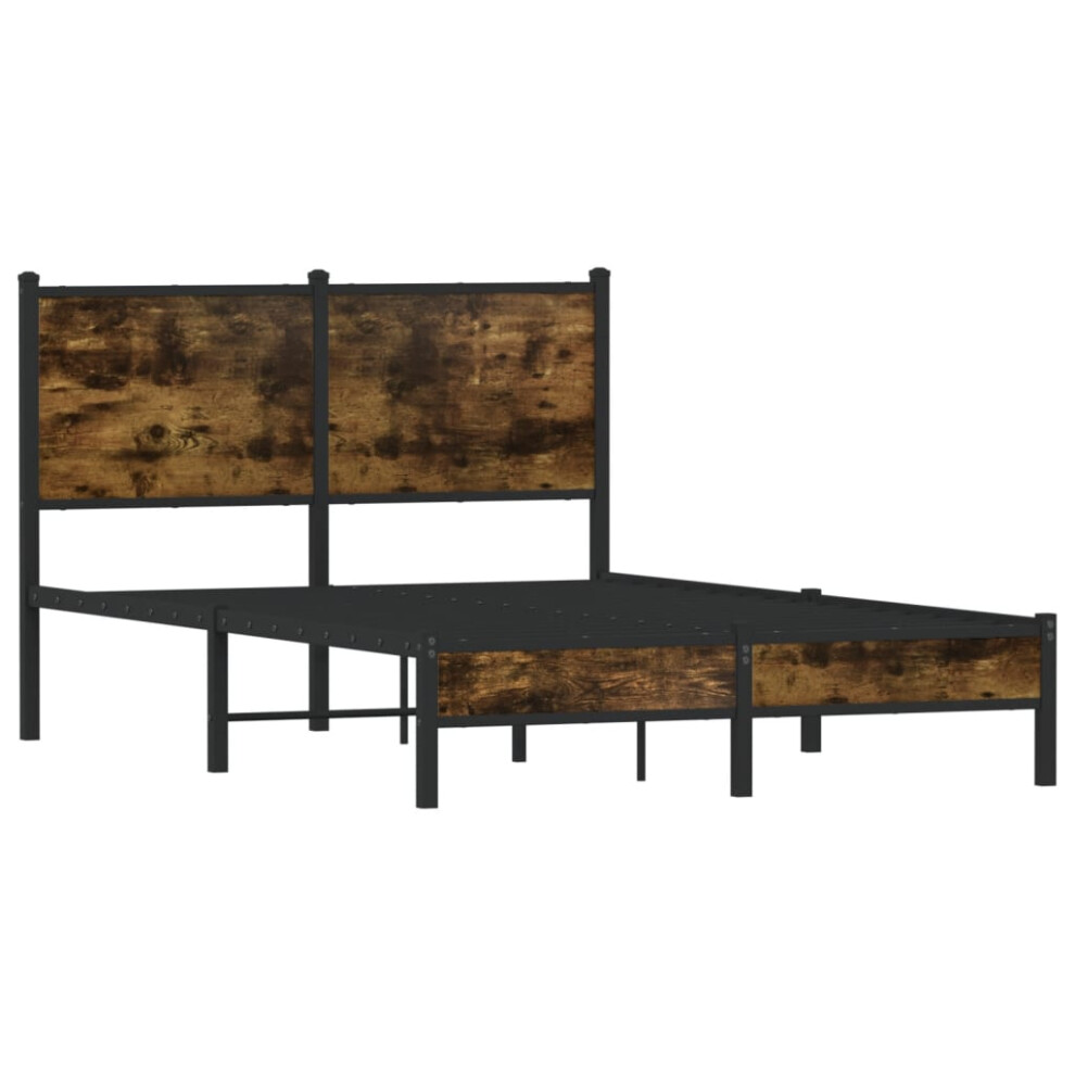 vidaXL Metal Bed Frame with Headboard Bed Smoked Oak 120x190 cm Small Double