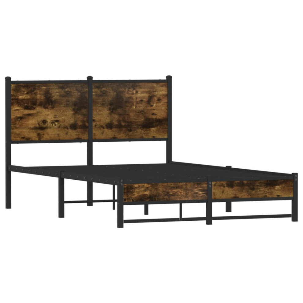 Vidaxl Metal Bed Frame With Headboard Bed Base Bedstead Smoked Oak 120X200 Cm