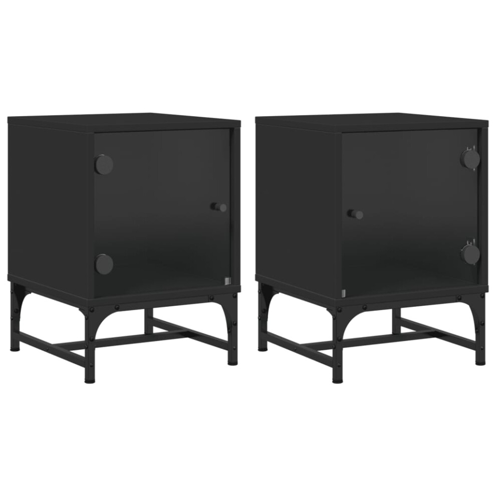 vidaXL Bedside Cabinets with Glass Doors Nightstand Side End Table 2 pcs Black