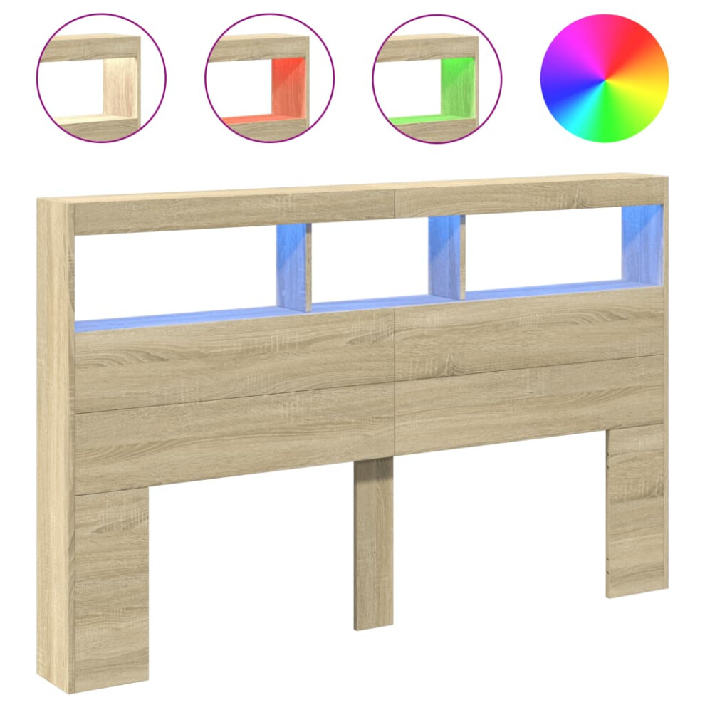 vidaXL Headboard Cabinet with LED Bedroom Bed Header Sonoma Oak 160x17x102 cm