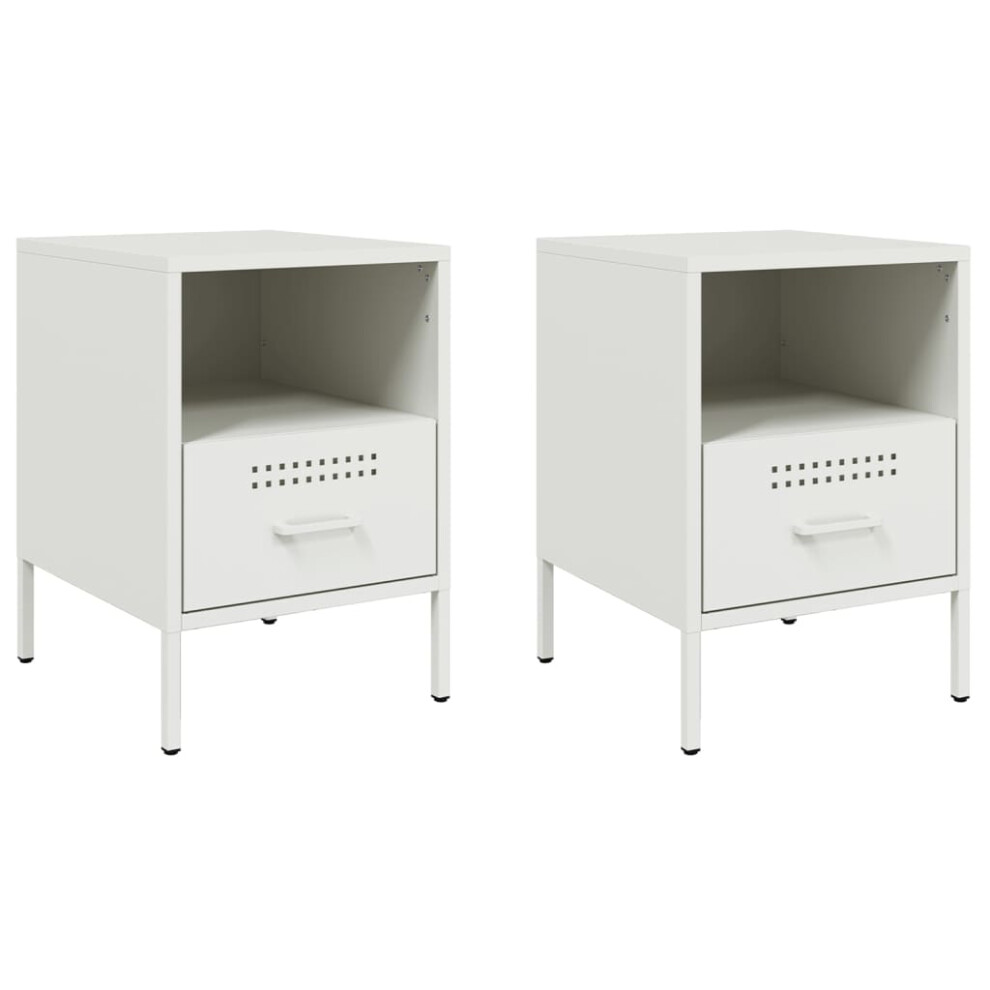 vidaXL Bedside Cabinets Bed Cabinet Nightstand 2 pcs White Cold-rolled Steel