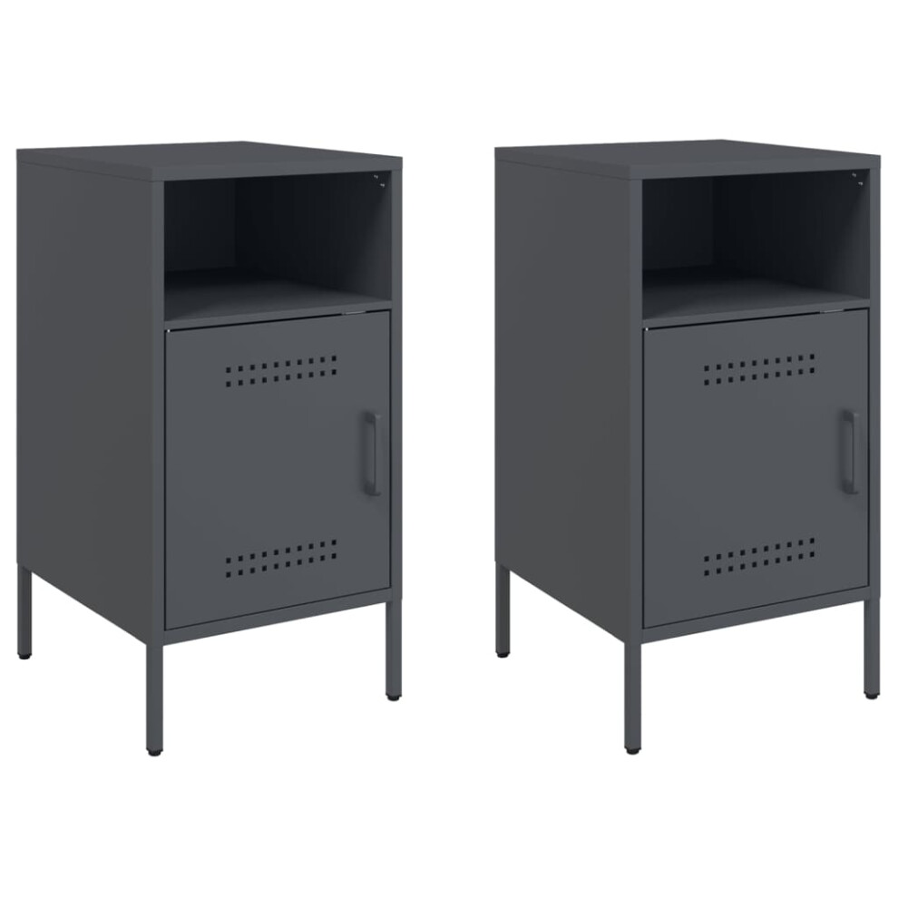 vidaXL Bedside Cabinets Bed Side Table 2 pcs Anthracite Cold-rolled Steel